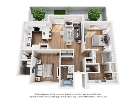 Floor plan for 2 beds, 2 baths, 1006 sqft